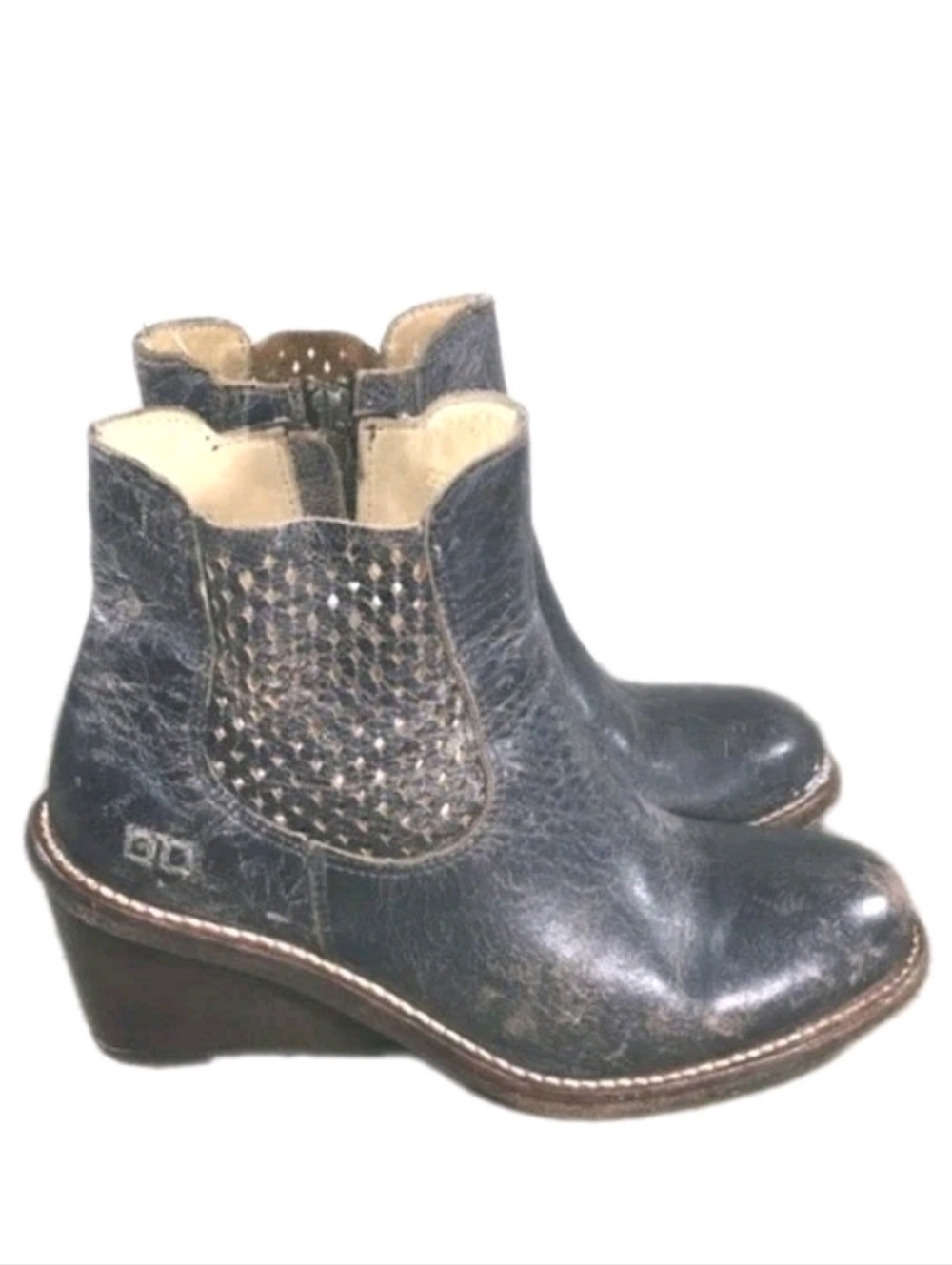 Bed/Stu $324 Boho Rustic Leather Distressed Look Zip Up Wedge Boots Sz 7.5